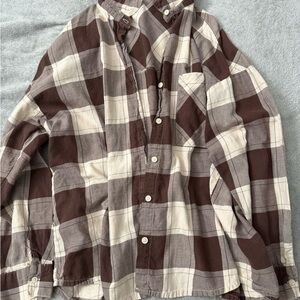 Women’s Brown & Cream Plaid Button-Up Shirt